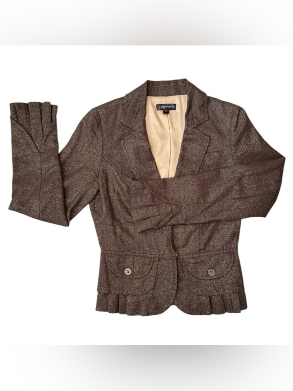 Y2K Rampage Metallic Thread Pleated Ruffle Blazer